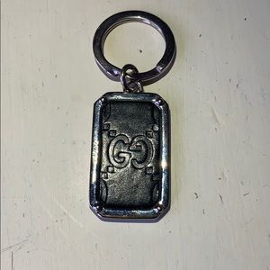 Vintage Gucci Black Leather & Silver Key Ring